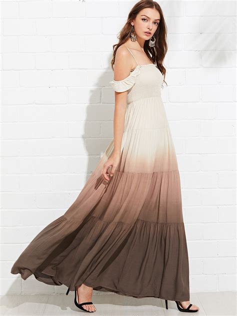 Shirred Bodice Off Shoulder Ombre Dress Dresses Ombre Dress Fashion