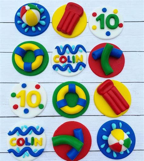 Pool Party Splash Summer Toppers Swimming Pool Rafts Edible Etsy Pool Cupcakes Pool Party