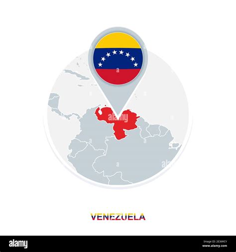 Venezuela Map And Flag Vector Map Icon With Highlighted Venezuela