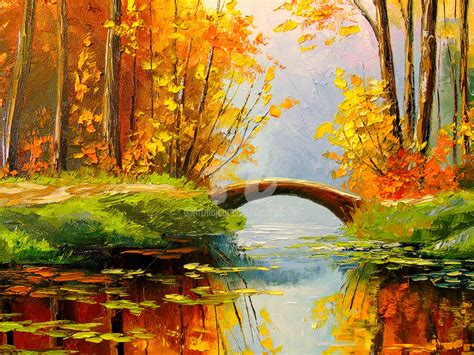 Bridge In The Autumn Forest Painting By Olha Artmajeur