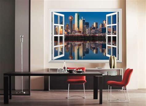 Cityscape wall dallas, texas skyline silhouette vinyl decal we love our city skylines because they always bring a twinge of pride and joy when we see our hometown city or. Removable Wall Sticker Wall Mural Dallas Skyline Reflected in Trinity River at Sunset Creative ...