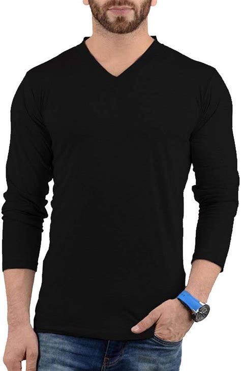 Plain Long Sleeve Shirt Men Grey And Black Soft Cotton V Neck Full