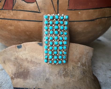 Signed Zuni Jewelry Snake Eye Turquoise Shield Ring Size 9 Native