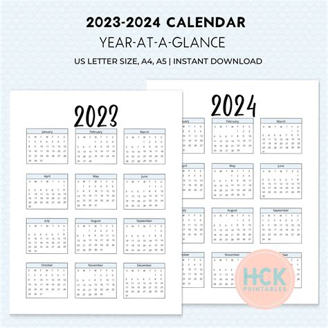 2023 2024 Calendar Yearly Calendar Printable 2023 24 Etsy Australia