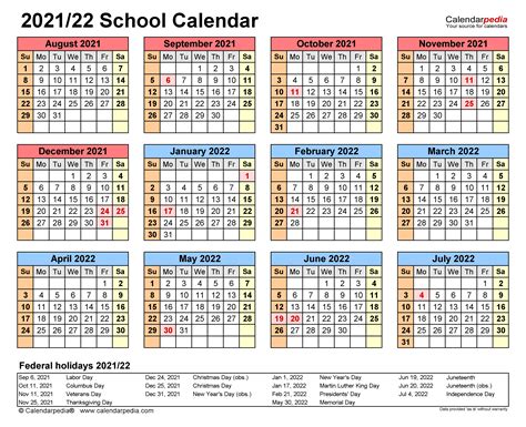 School Calendars 20212022 Free Printable Pdf Templates