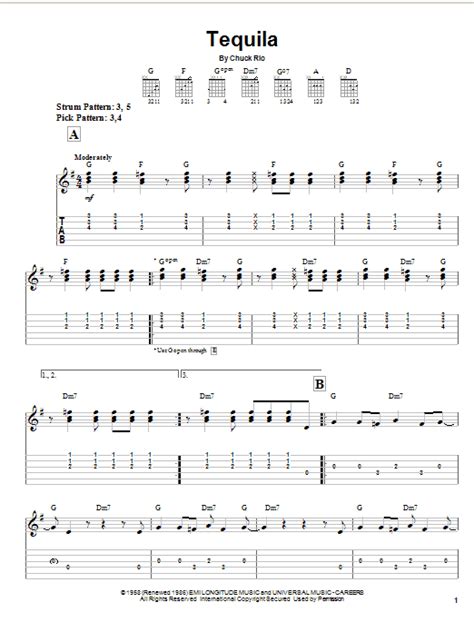 Tequila Sheet Music The Champs Easy Guitar Tab