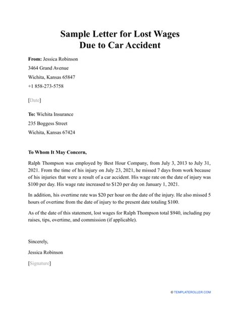 Sample Letter For Lost Wages Due To Car Accident Fill Out Sign