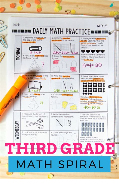 3rd Grade Math Spiral Review 36 Weeks Of Daily Practice Activities Or