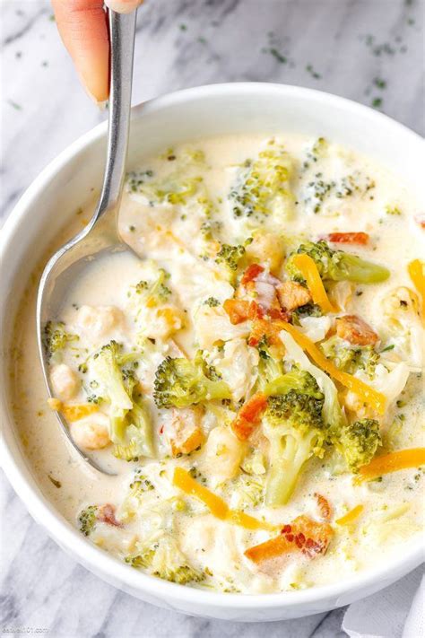 Broccoli Cauliflower Cheese Soup With Bacon Soup Recipe Eatwell101