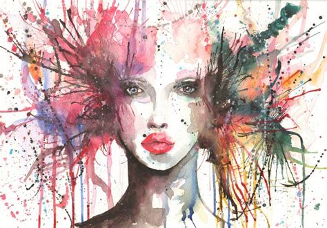 ORIGINAL WATERCOLOR PAINTING MODERN ABSTRACT WOMEN NUDE ART FACE
