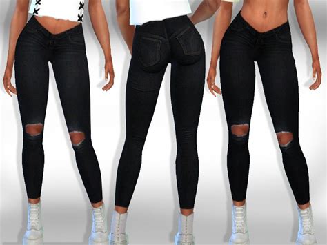 Sims 4 — Female Black Ripped Jeans By Saliwa — Female Black Ripped