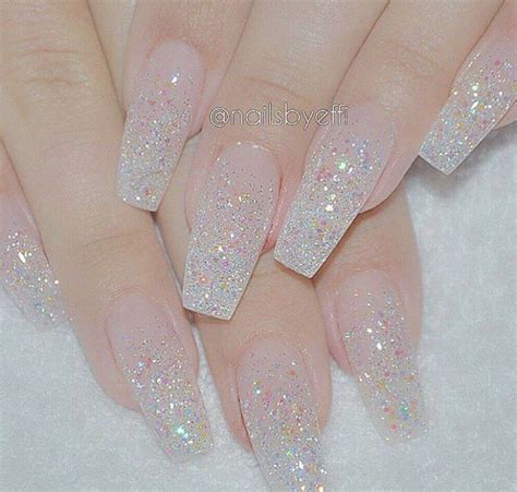 Clear Acrylic Nails With Silver Glitter