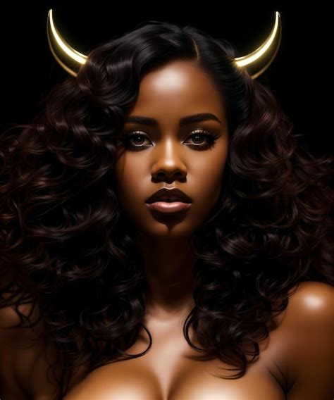 premium ai image beautiful dark skinned woman with golden horns