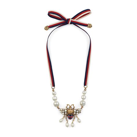Gucci Bee Necklace With Crystals And Pearls In Metallic Lyst