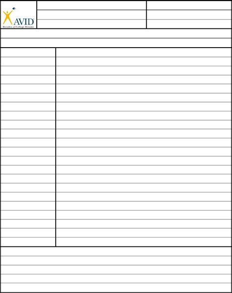 Printable Avid Cornell Notes Template Printable Templates