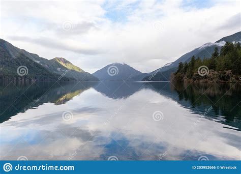 Scenic Shot Of The Lake Crescent In Olympic National Park Stock Photo