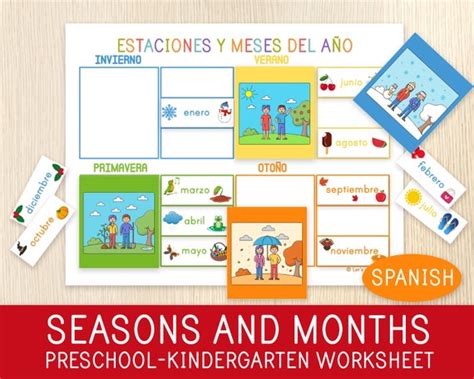 Month Of The Year And Seasons In Spanish Preschool Etsy