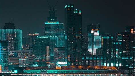 Download Wallpaper 1366x768 Night City Buildings Architecture Lights