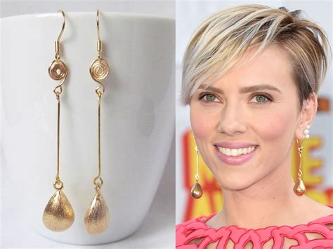 Long Drop Earrings Gold Dangle Earring Scarlett Johansson