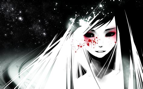 Anime Girl Black White And Red Wallpaper 2560x1600