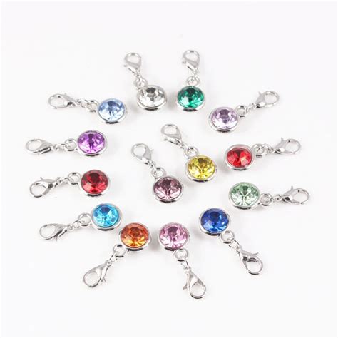 12 Month Round Crystal Birthstone Charm Floating Dangle Charm For Diy