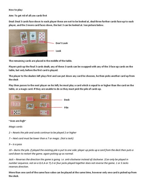Rules For Playing The Card Game Shithead Pdf Playing Cards