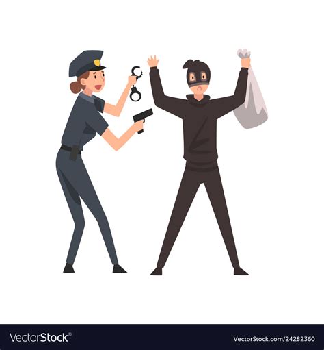 Armed Police Officer Arrested Bank Robber Police Vector Image The