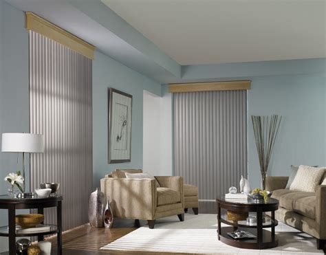 Edgewood sienna vertical blinds from 3 day blinds. Vertical Blinds With A Wood Cornice - Traditional - Living ...