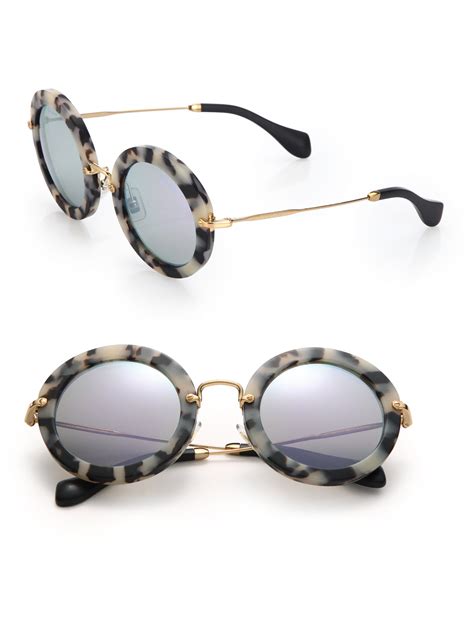 Miu Miu 49mm Round Sunglasses In Gray Dark Havana Lyst