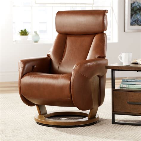 Benchmaster Brown Swivel Faux Leather Recliner Chair Modern Armchair