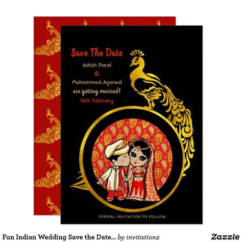 hindu wedding invitations red gold cartoon couple zazzle wedding saving indian wedding