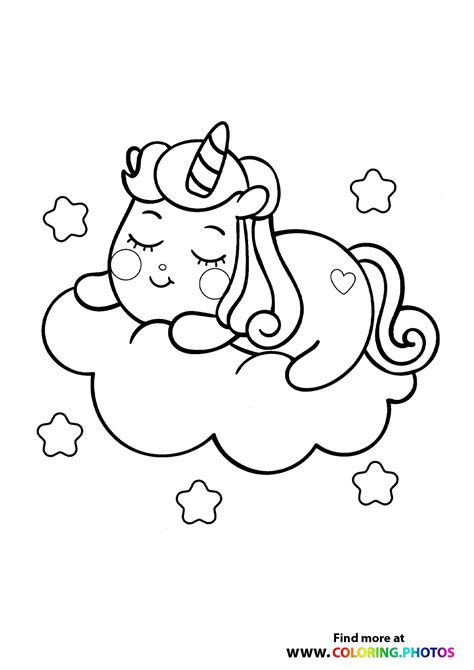 Unicorn Sleeping On A Cloud Coloring Pages For Kids