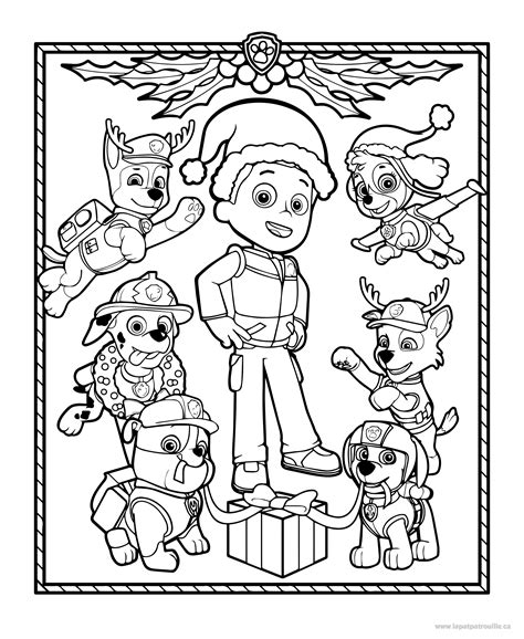 Coloriage de Les chiots de la Pat'Patrouille décorent pour Noël – La
