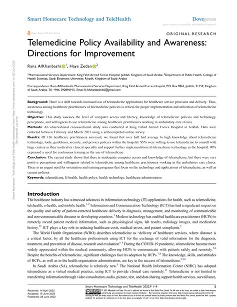 pdf telemedicine policy availability and awareness directions for improvement