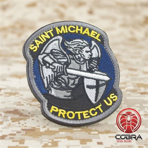 Saint Michael Protect Us Moral Embroidered Blue Yellow Patch With Hook