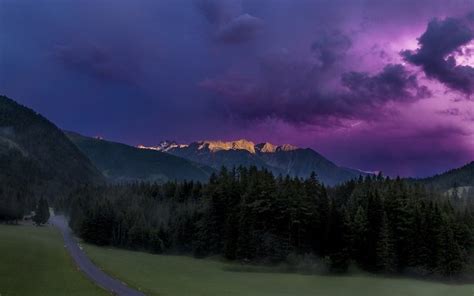 1920x1200 Nature Landscape Sunrise Mountain Forest Lightning Clouds