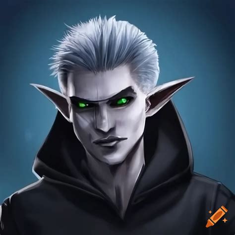 Picture Of A Male Dark Elf With White Hair And Green Eyes