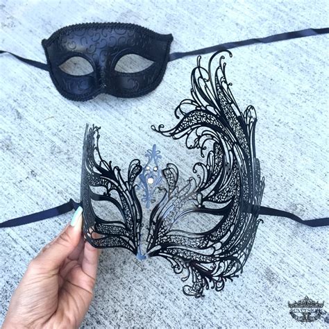 Romantic Masquerade Couples Mask Set His And Hers Mask Black Etsy