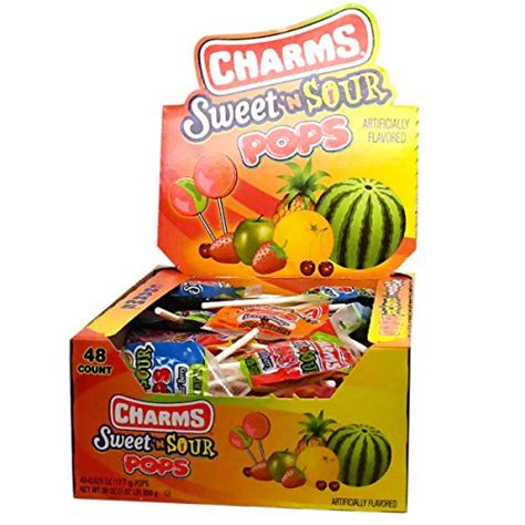Charms Sweet And Sour Pops In 5 Assorted Sweet Sour Flavors 0 6 Ounce Pack Of 48 Pricepulse