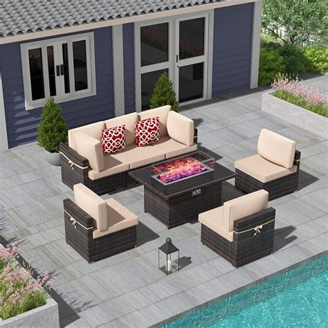 Vivijason 7 Pieces Patio Furniture Sectional Sofa Sets With Fire Pit