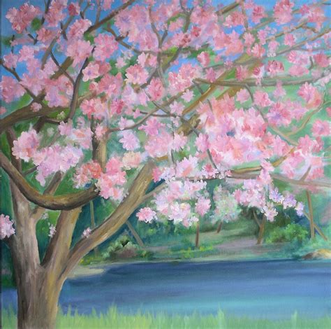 Kens Art Studio Cherry Blossom Painting 36x35 Drawn On Canvas