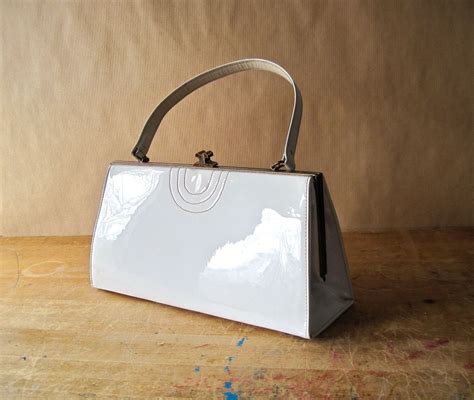 Mid Century White Patent Leather Purse Handbag Lapatti Etsy Purses