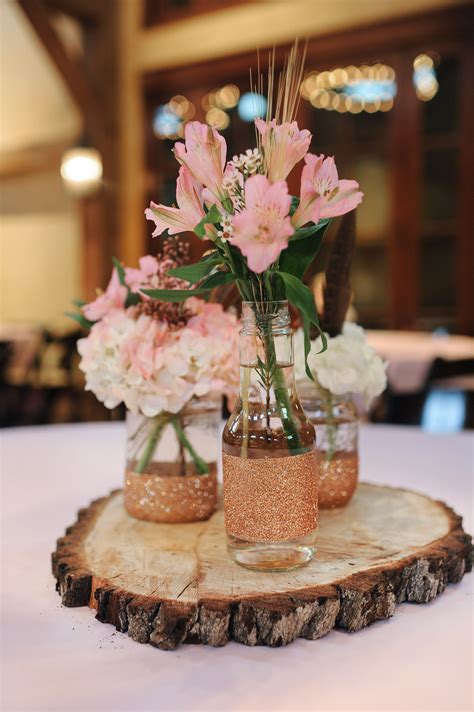 Shop for our natural wood slabs, wood planters, wood coasters, wood pots, and burlap range! Rustic Tree Stump Centerpieces with Mason Jars and Pink ...