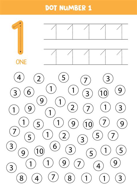 Dot Or Color All Numbers 1 Educational Game 2170548 Vector Art At