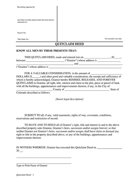 Quit Claim Deed Colorado Fill Online Printable