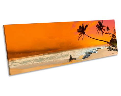 Orange Beach Tropical Sunset Canvas Wall Art Pano Framed Print Etsy