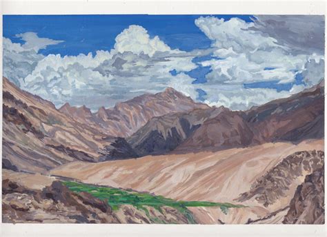 Gouache Painting Of Some Mountains And Clouds Gouache