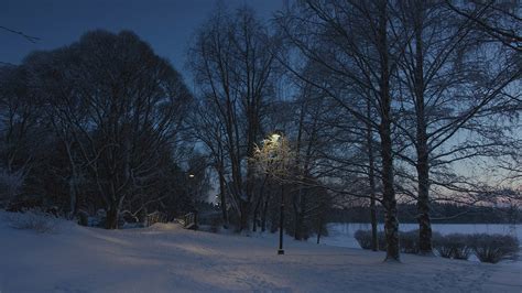 Images Finland Tampere Winter Nature Snow Evening Street 1920x1080