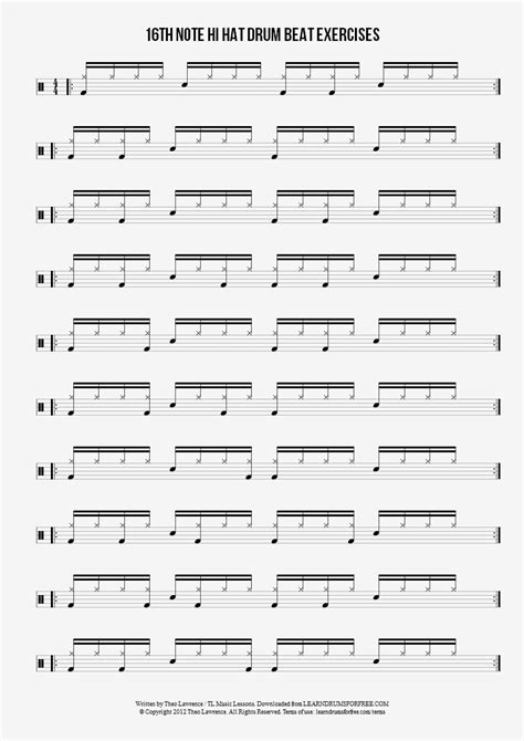 16th Note Hi Hat Drum Beat Exercises Learn Drums For Free