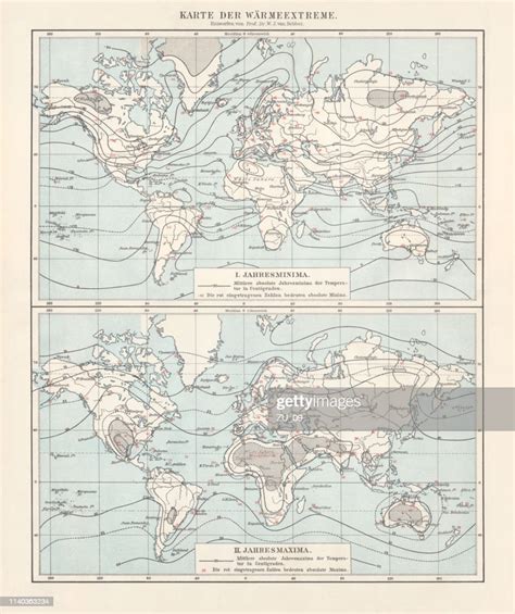 World Map Of The Thermal Extremes From 1892 Lithograph 1898 High Res